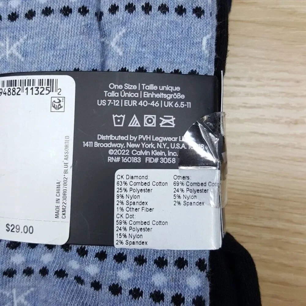 CALVIN KLEIN Mens Crew Socks 4 Pack Fair Isle Stripe Cotton Blend Logo Size 7-12